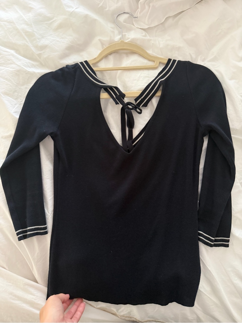 Prada Logo V-Neck Sailor-Trim Knit Sweater - Picture 5 of 5